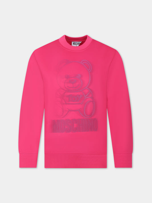 Felpa fucsia per bambina con Teddy Bear e logo,Moschino Kids,HSF05R LDA40 51105