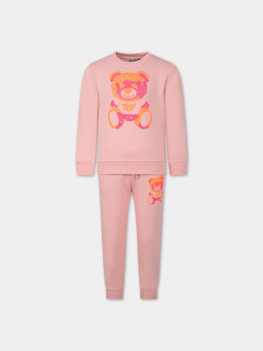 Completo rosa per bambina con stampa Teddy Bear,Moschino Kids,HUK039 LCA32 50209