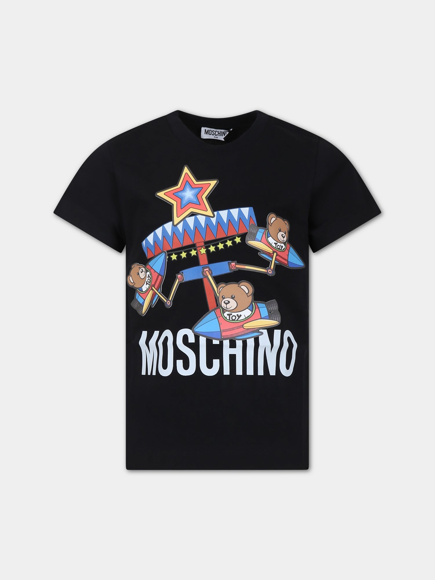 T-shirt nera per bambino con stampa Teddy Bears,Moschino Kids,HQM03U LAA23 60100