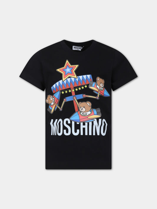 T-shirt nera per bambino con stampa Teddy Bears,Moschino Kids,HQM03U LAA23 60100