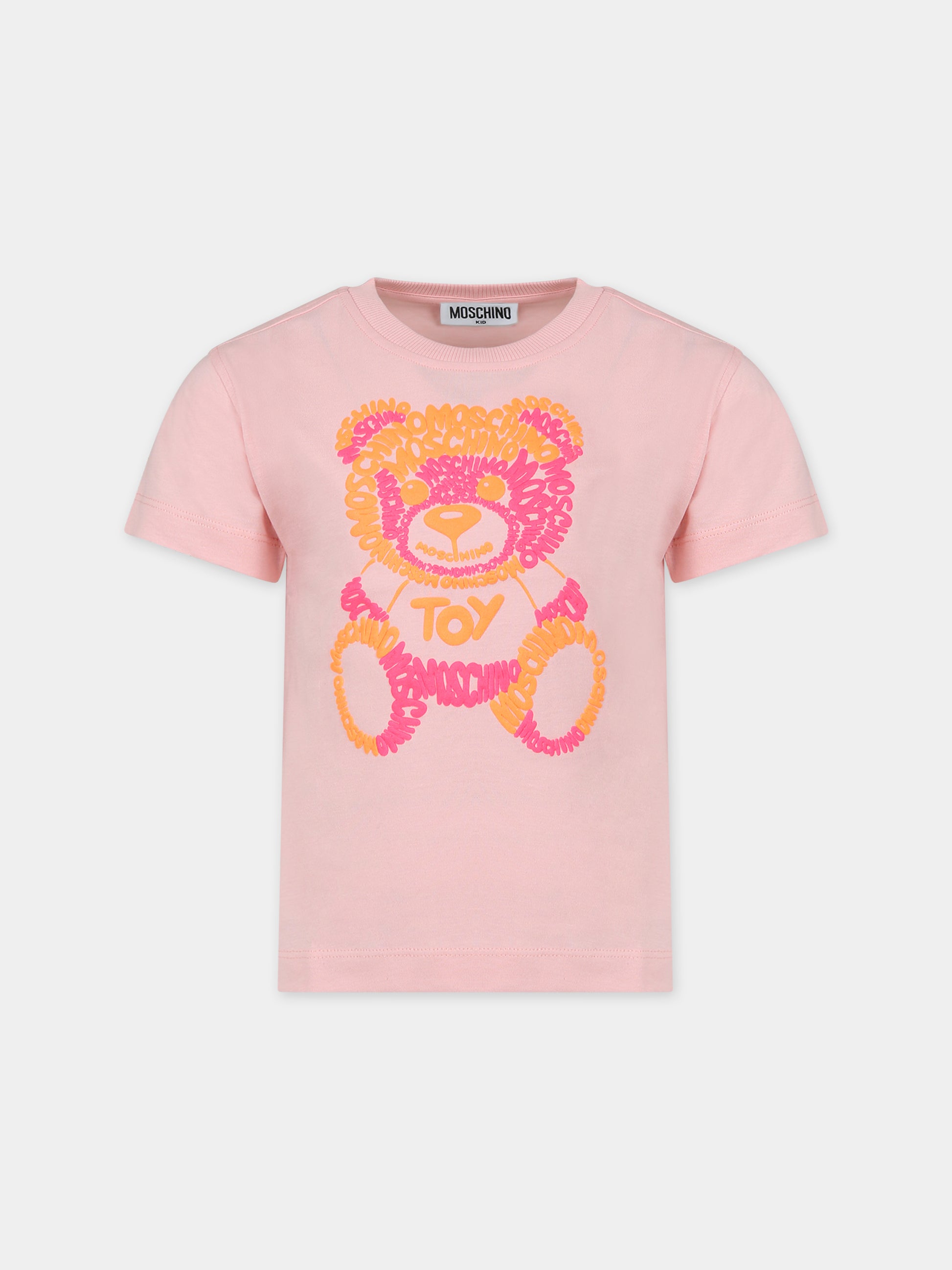 T-shirt rosa per bambina con Teddy Bear e logo,Moschino Kids,HUM04C LAA01 50209