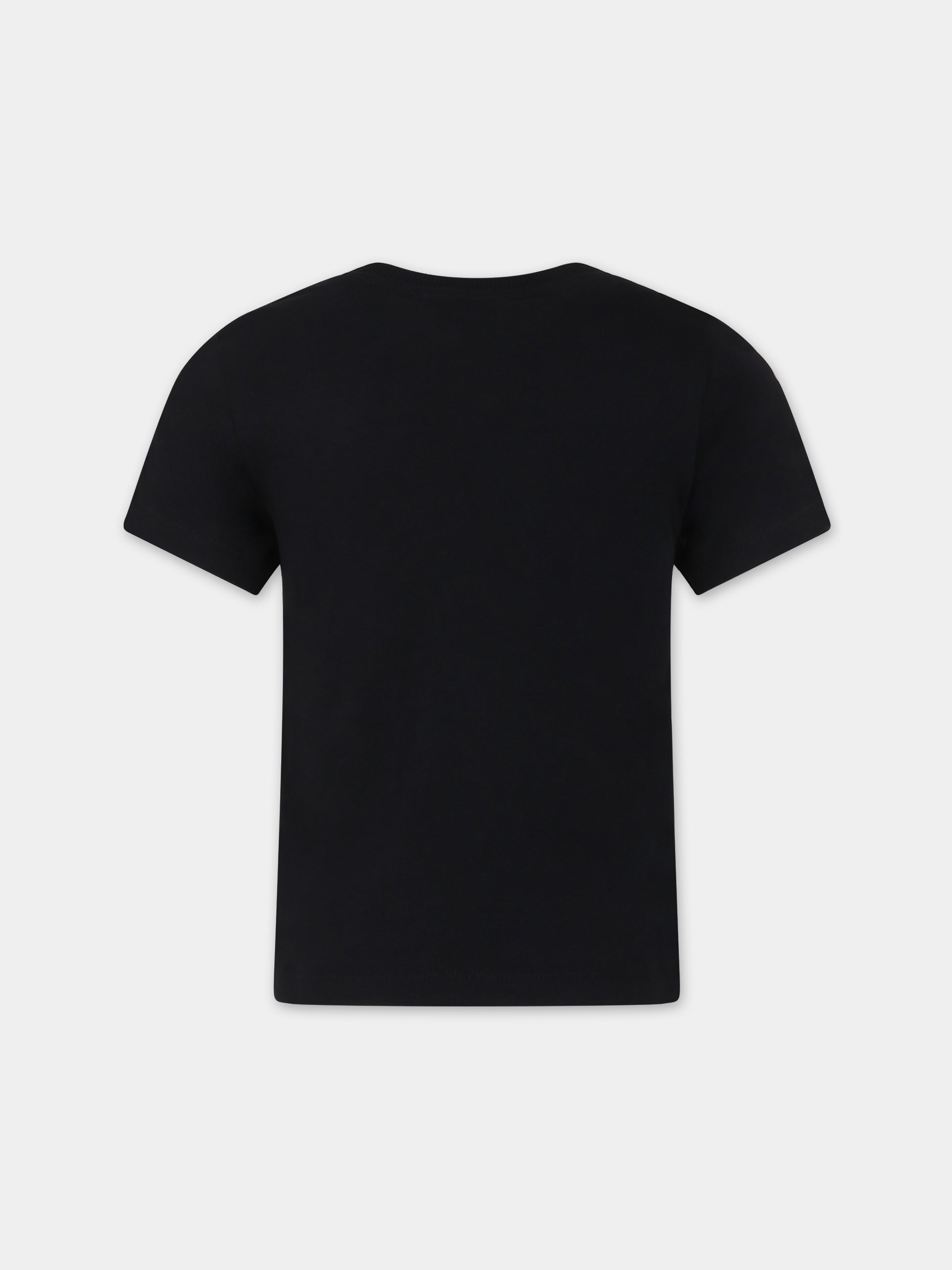 T-shirt nera per bambino con logo e smile,Moschino Kids,HRM03L LAA23 60100