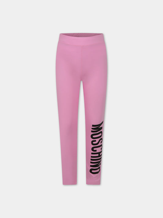 Leggings fucsia per bambina con logo,Moschino Kids,H4P047 LBA00 51473