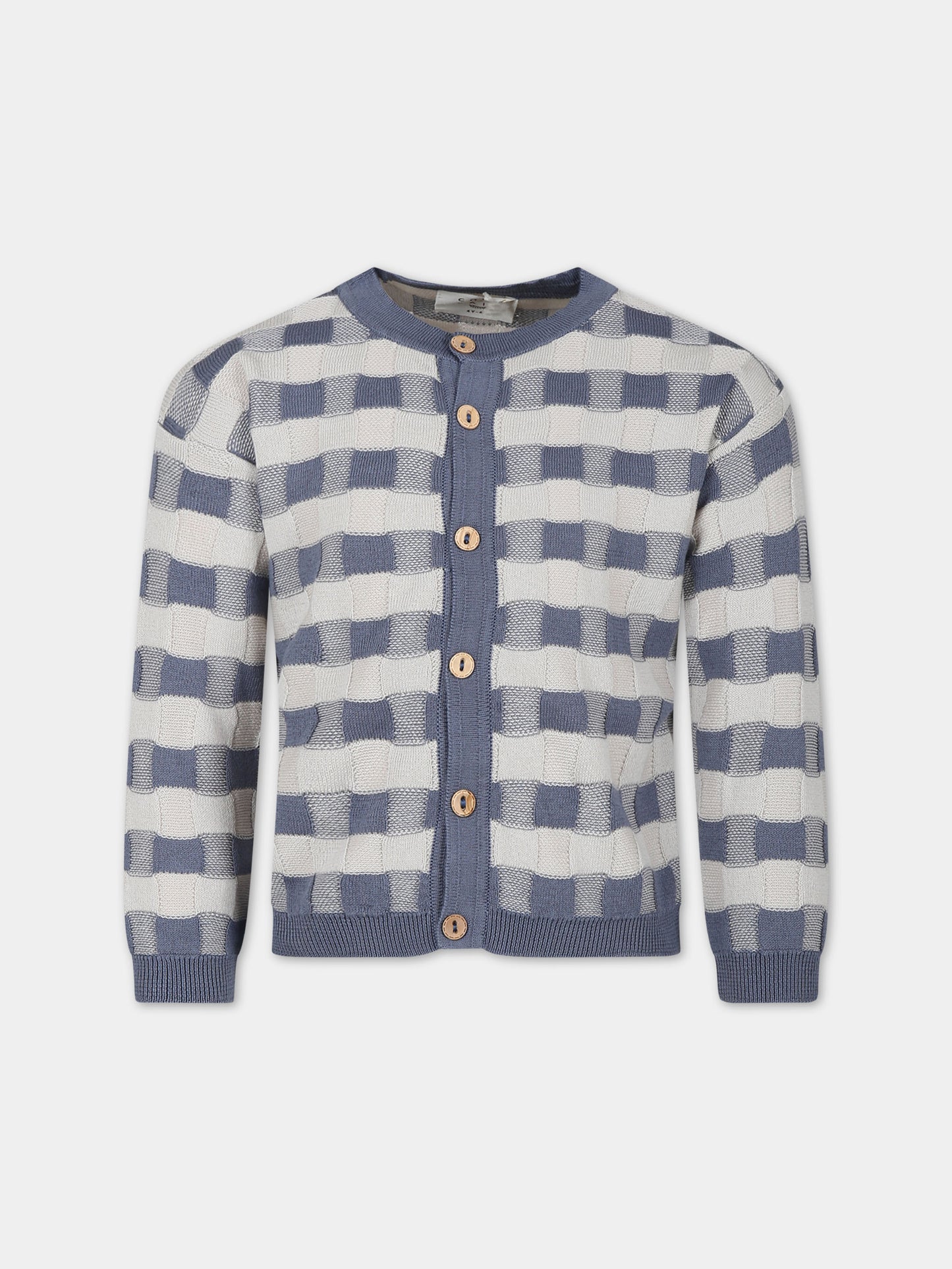Cardigan celeste per bambina con motivo a scacchi,Coco Au Lait,16COCO S111