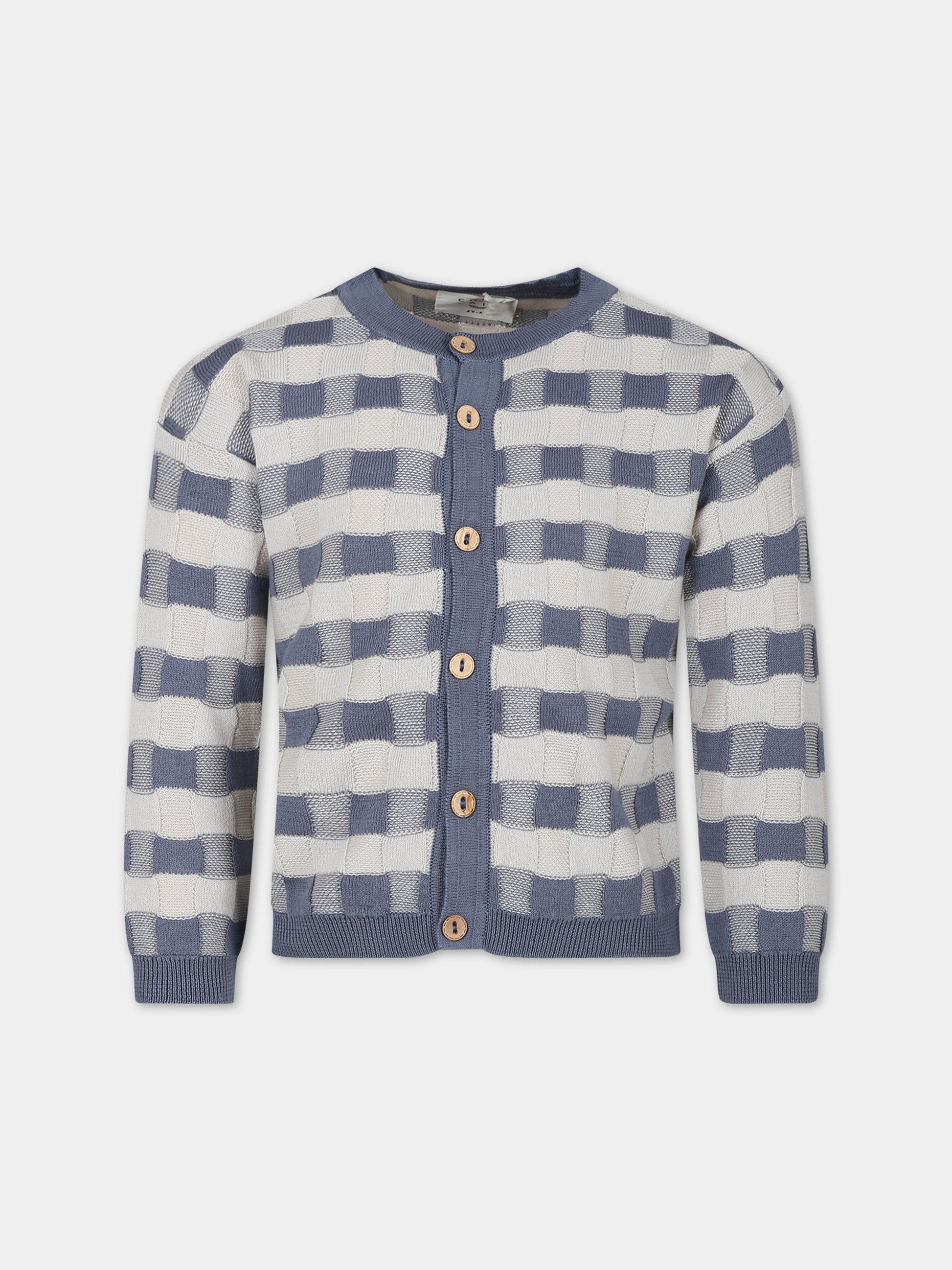 Cardigan celeste per bambina con motivo a scacchi,Coco Au Lait,16COCO S111