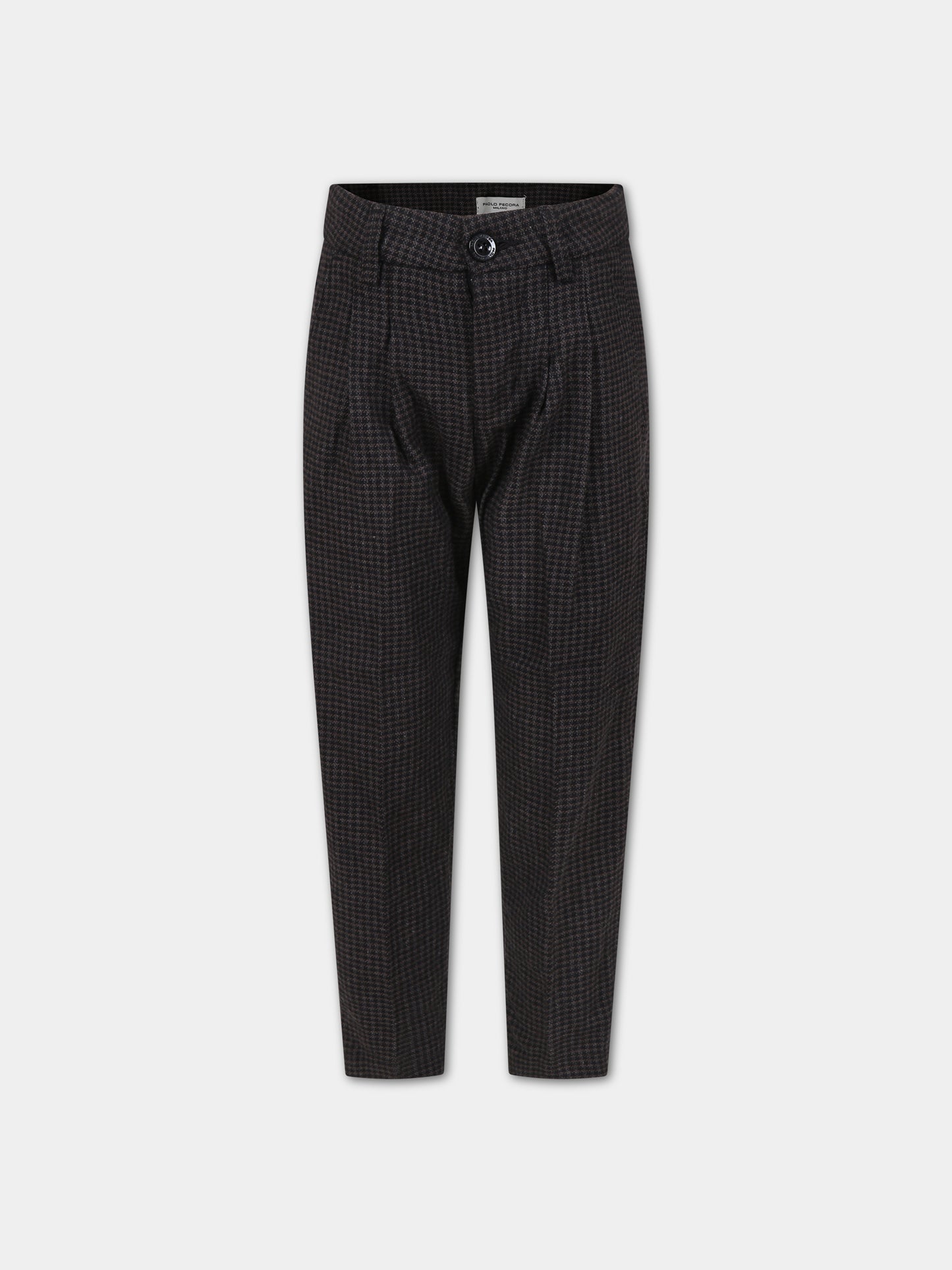 Pantaloni neri per bambini con micro fantasia a quadri,Paolo Pecora,PP3163 NERO