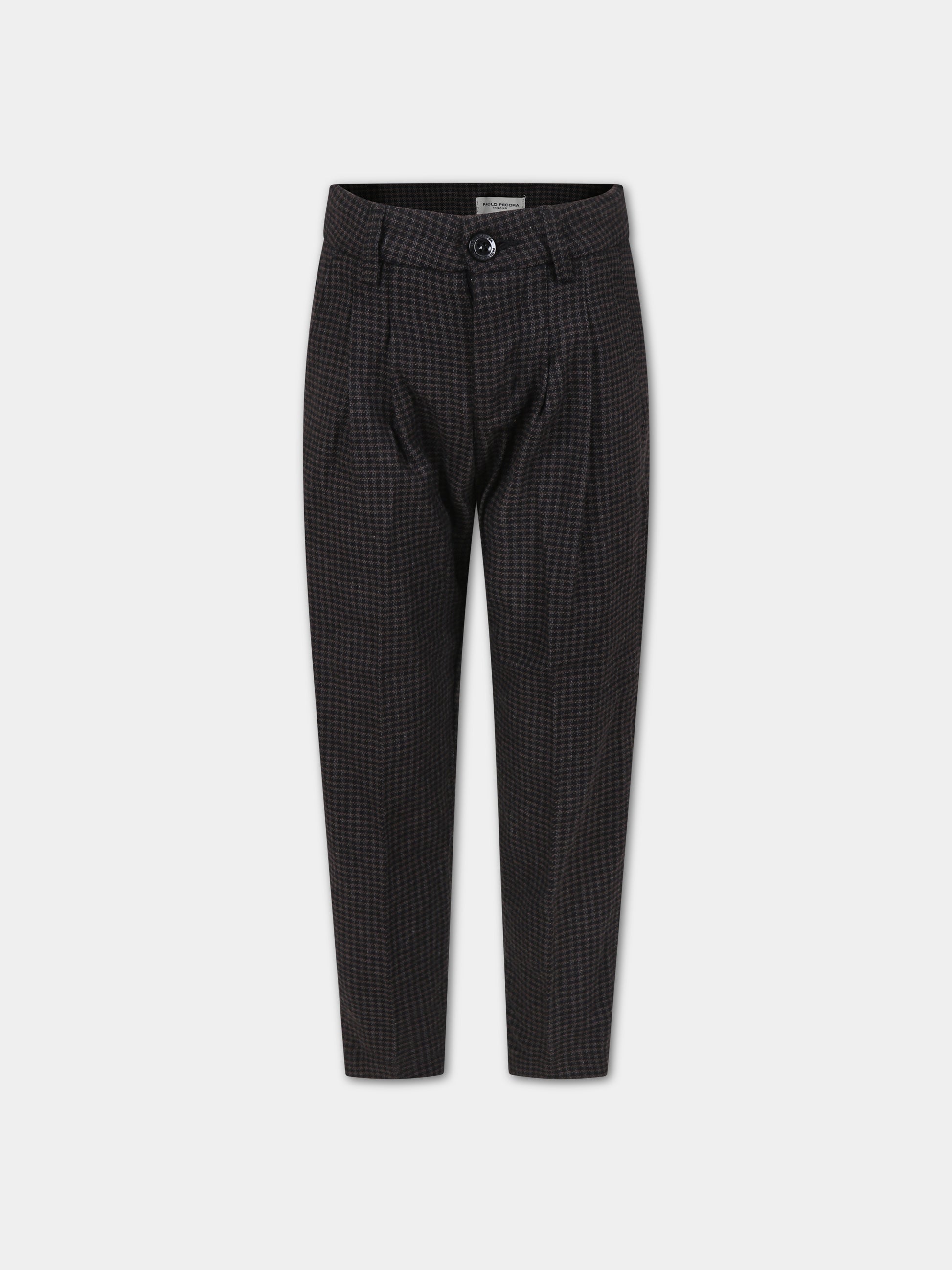 Pantaloni neri per bambini con micro fantasia a quadri,Paolo Pecora,PP3163 NERO