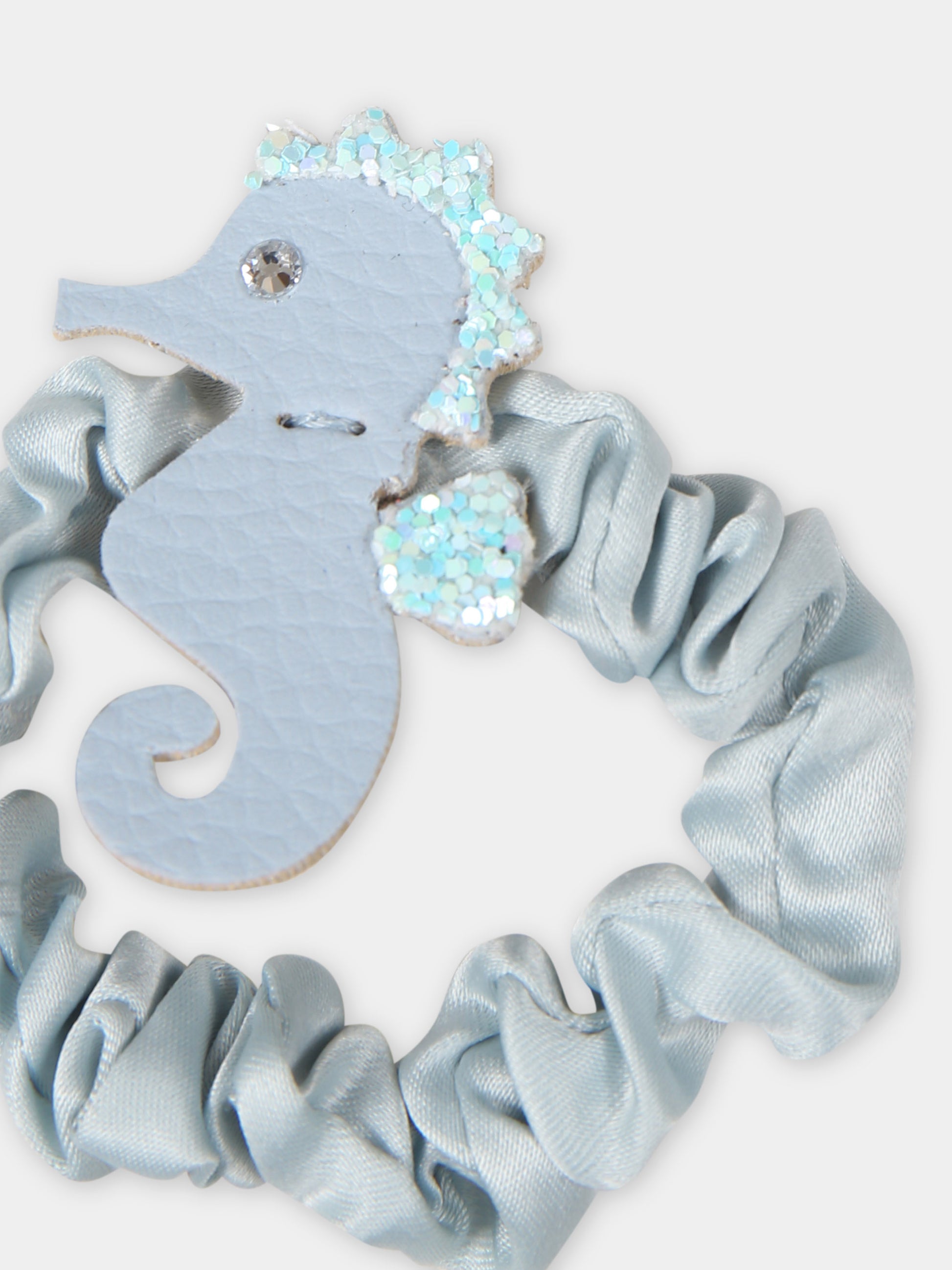 Elastico azzurro per bambina con cavalluccio marino,Illy Trilly,SEA HORSE SCRUNCHY