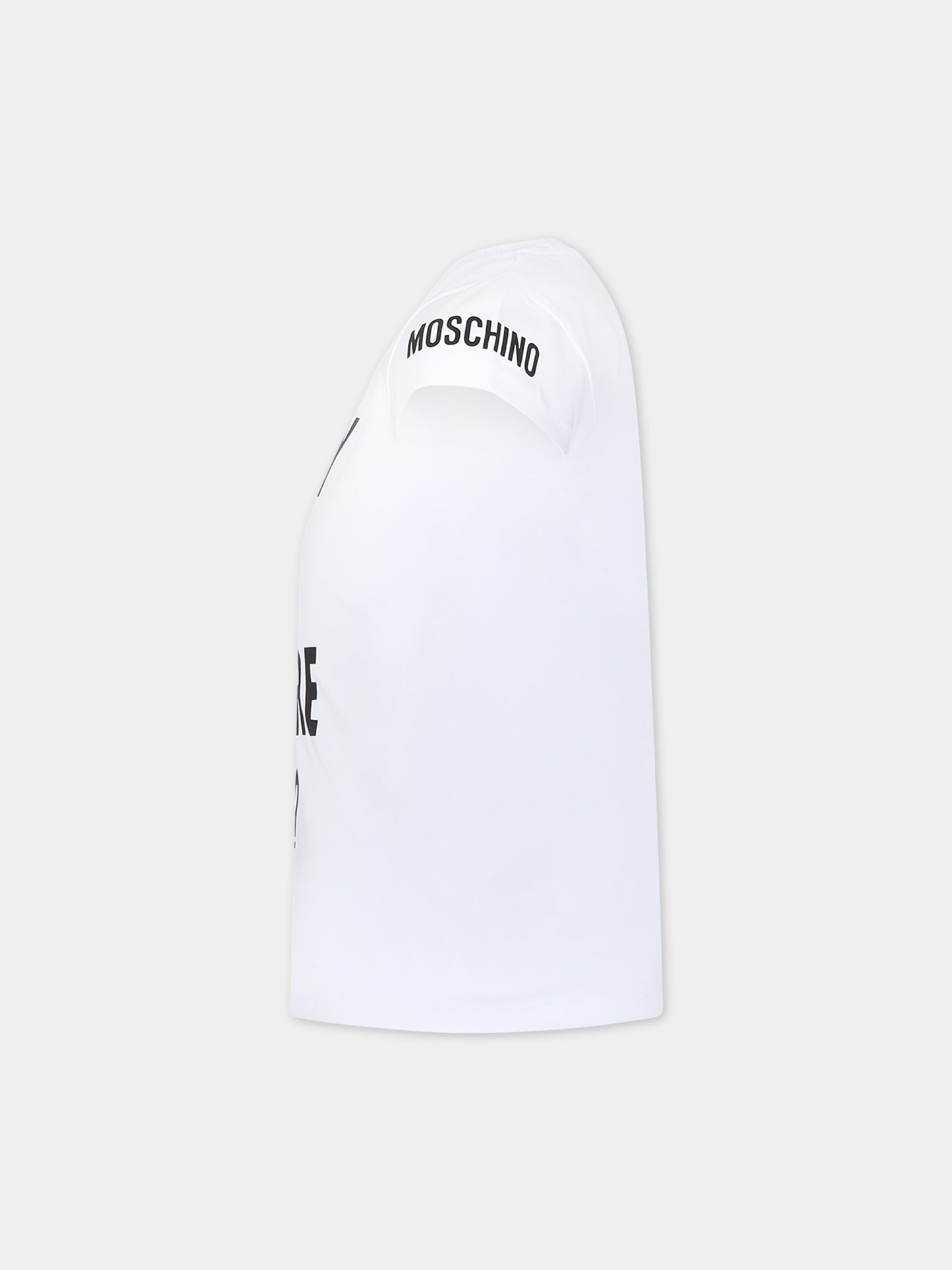 T-shirt bianca per bambina con logo,Moschino Kids,HCM055 LBA00 10101
