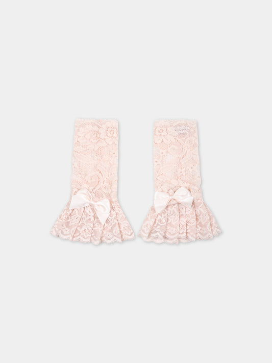 Manicotti rosa per bambina in pizzo macramé,Monnalisa,79C013 3785 0092