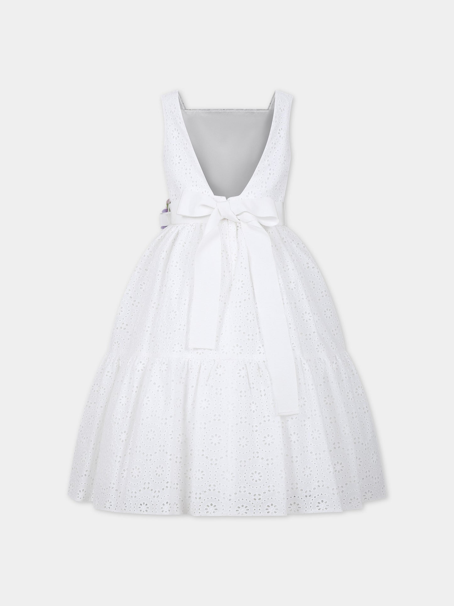 Vestito bianco per bambina con cintura e fiori,Raffaella,GRACE ABITO 2