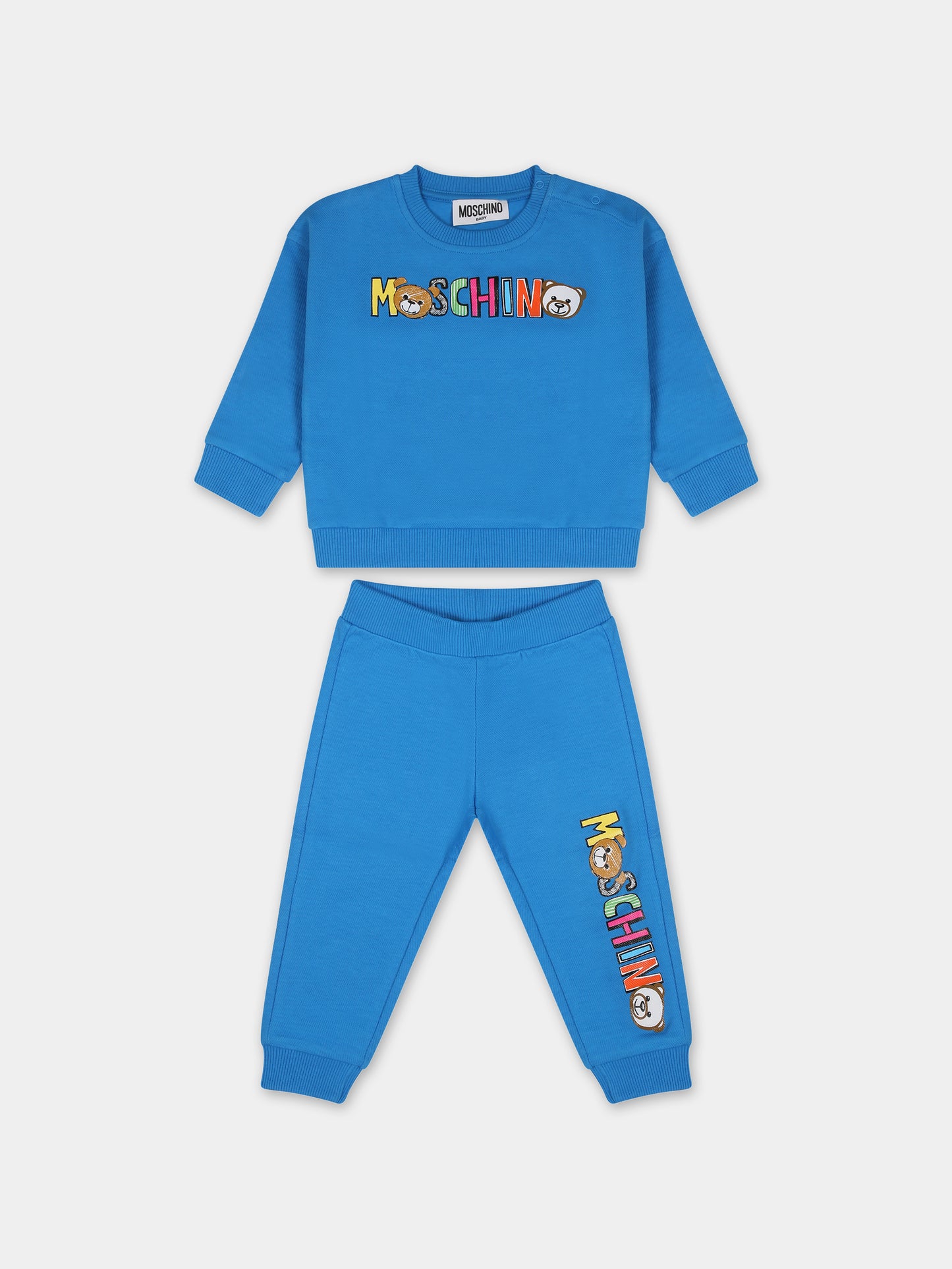 Completo blu per neonato con Teddy Bear e logo,Moschino Kids,MNK039 LCA64 41017