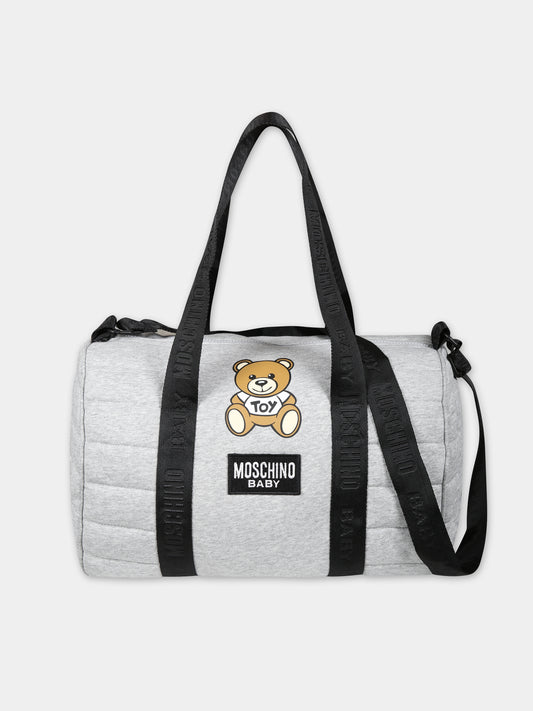 Borsa mamma grigia per neonati con Teddy Bear e logo,Moschino Kids,MNX03P LCA26 60901