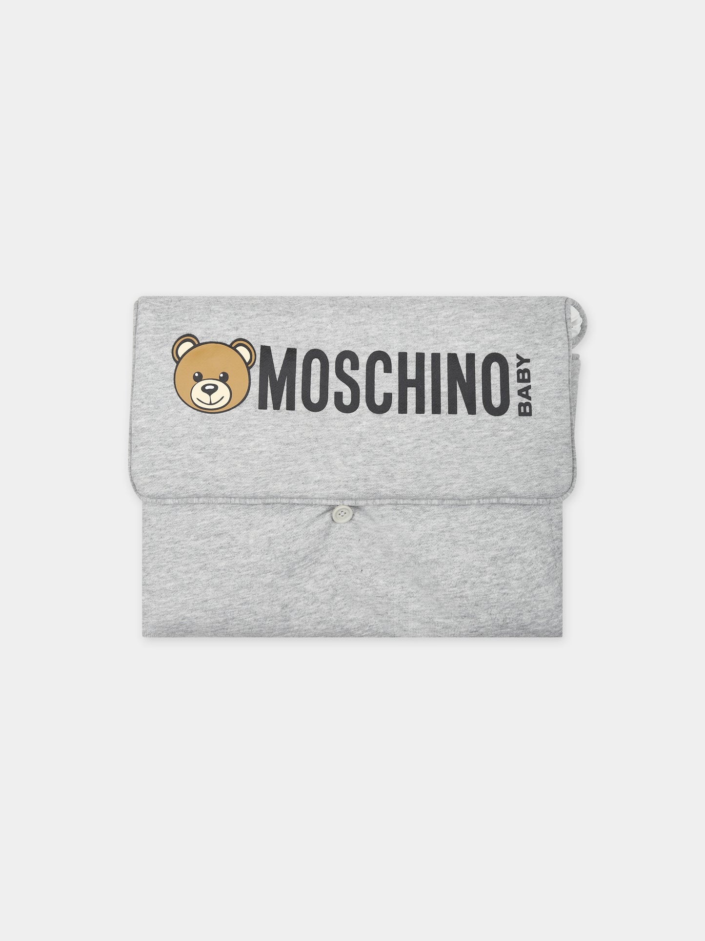 Borsa mamma grigia per neonati con Teddy Bear e logo,Moschino Kids,MNX03P LCA26 60901