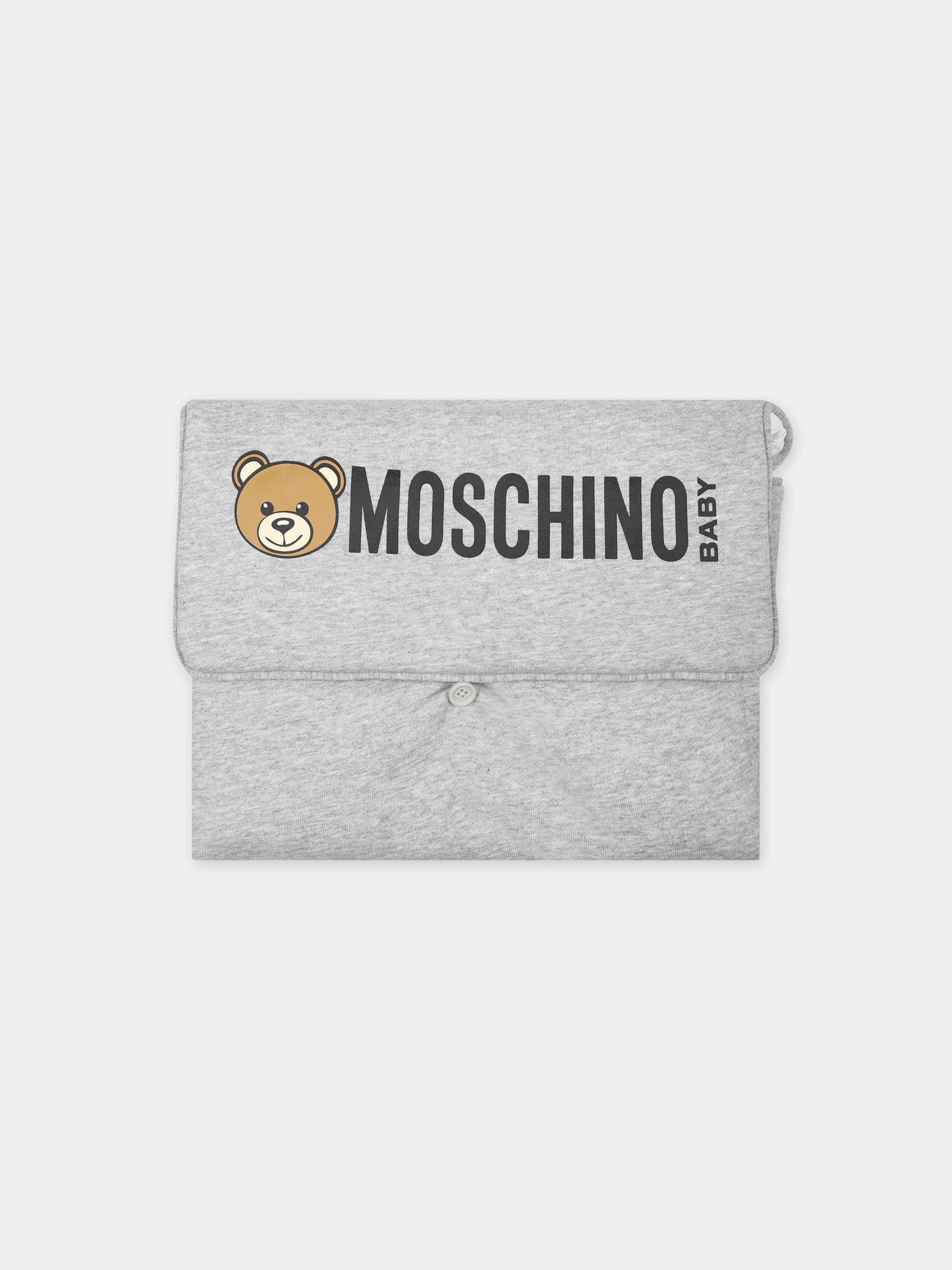 Borsa mamma grigia per neonati con Teddy Bear e logo,Moschino Kids,MNX03P LCA26 60901