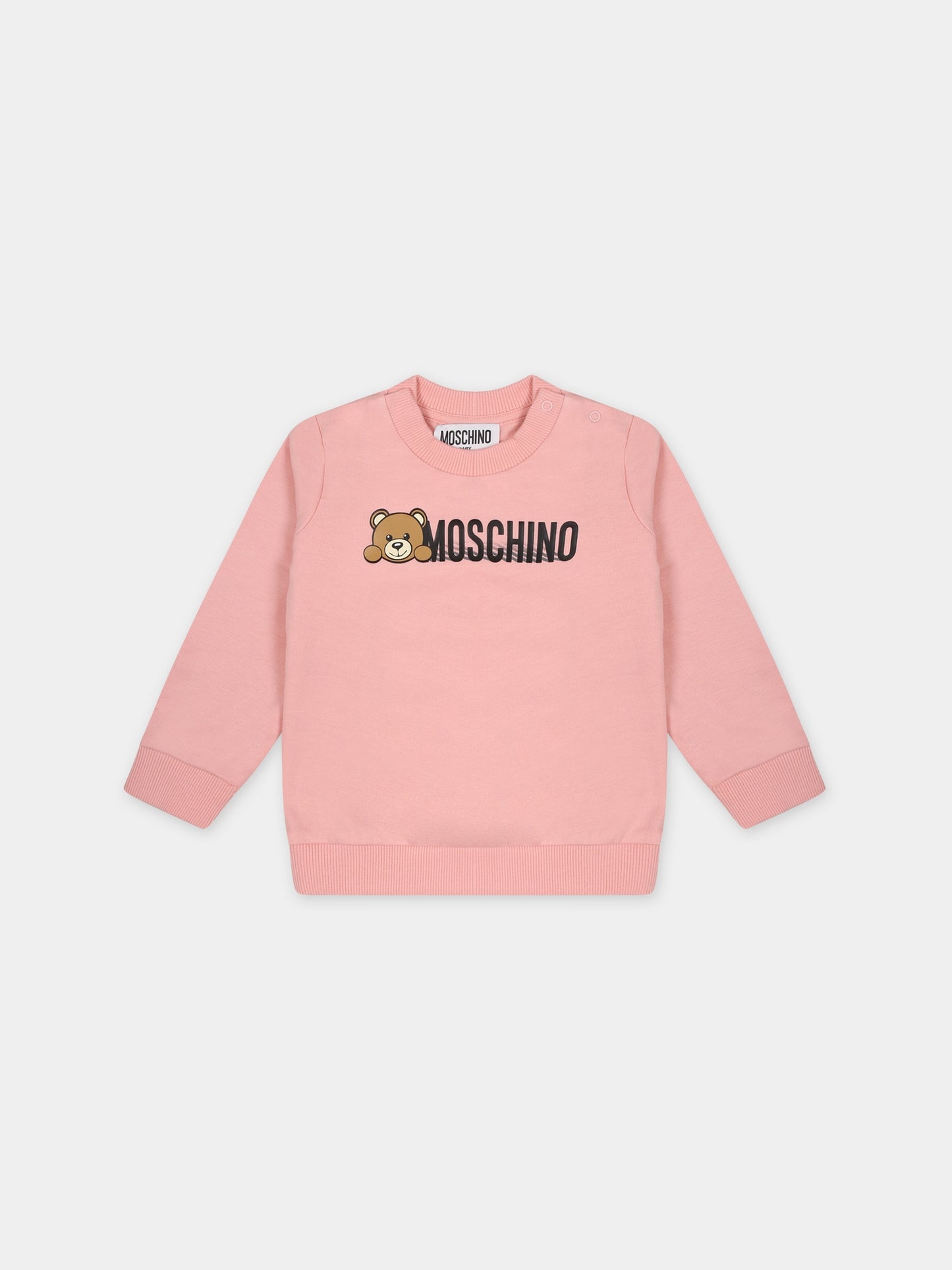 Felpa rosa per neonata con Teddy Bear,Moschino Kids,MOF04Q LCA40 50209