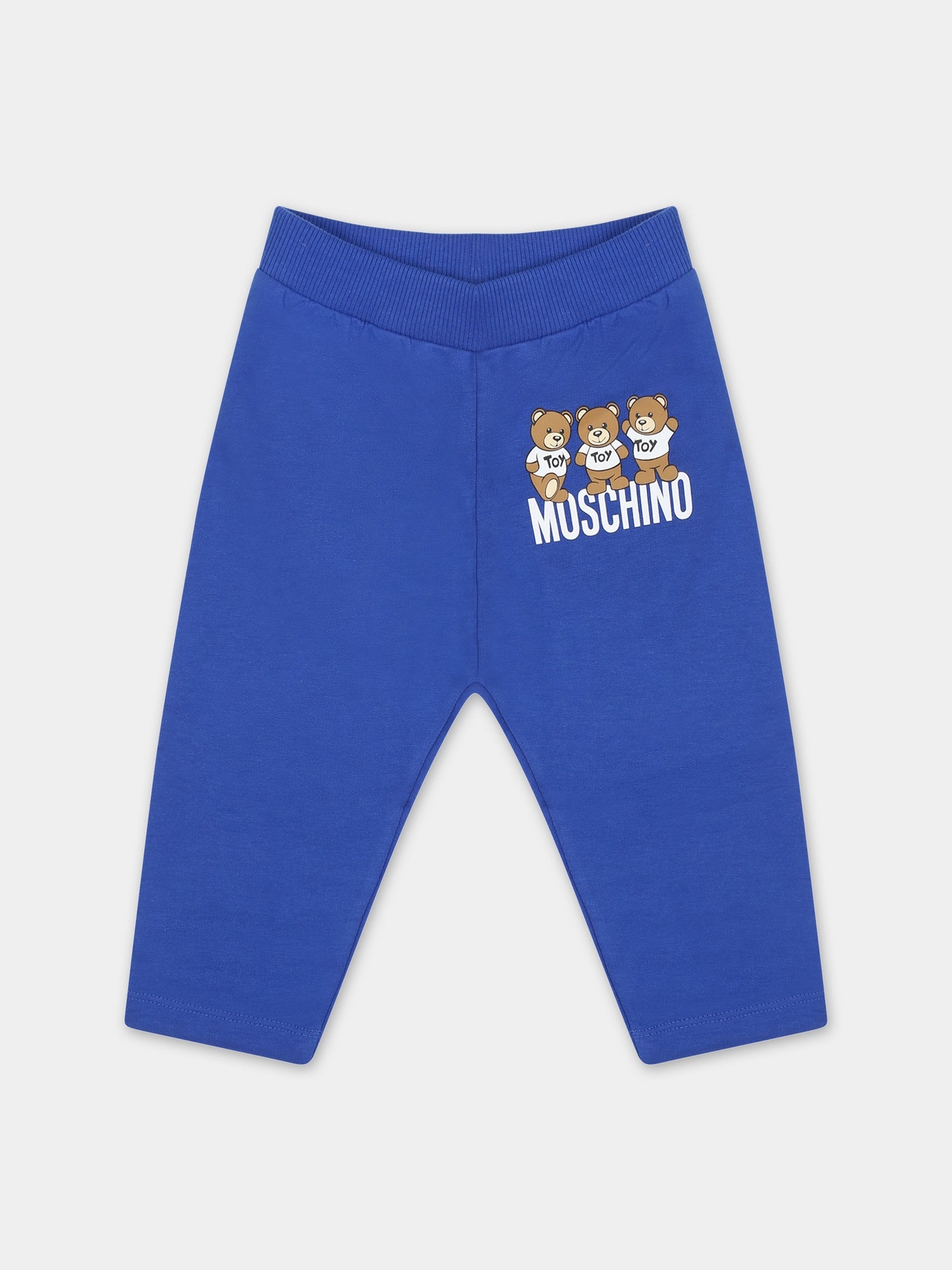 Leggings blu per neonati con Teddy Bears e logo,Moschino Kids,MRP02R LCA60 40457