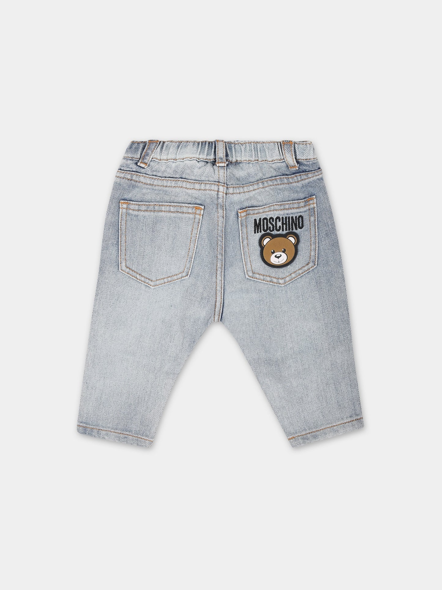 Jeans blu per neonati con Teddy Bear,Moschino Kids,MUP04I L0E01 40504