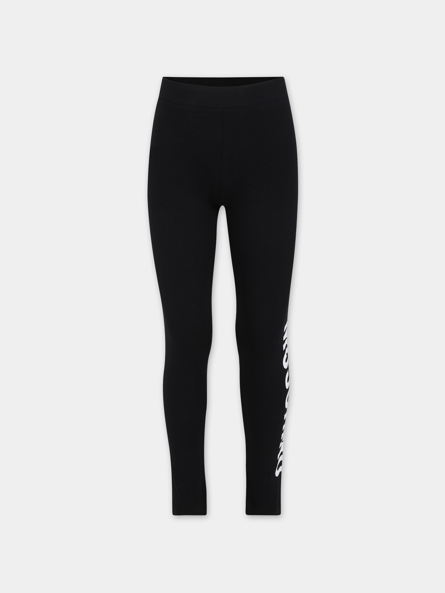 Leggings neri per bambina con logo,Moschino Kids,HAP04X LBA11 60100