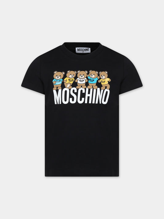 T-shirt nera per bambino con Teddy Bears e logo,Moschino Kids,HTM03U LAA20 60100