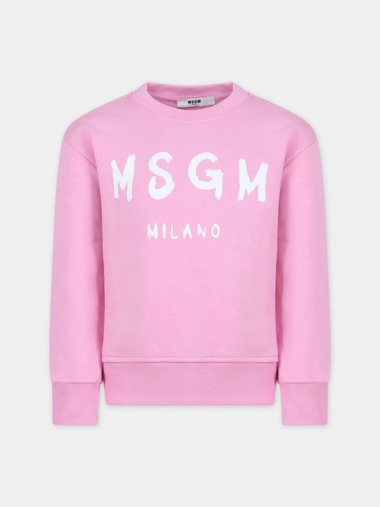 Felpa rosa per bambina con logo,Msgm Kids,F3MSJUSW022 042
