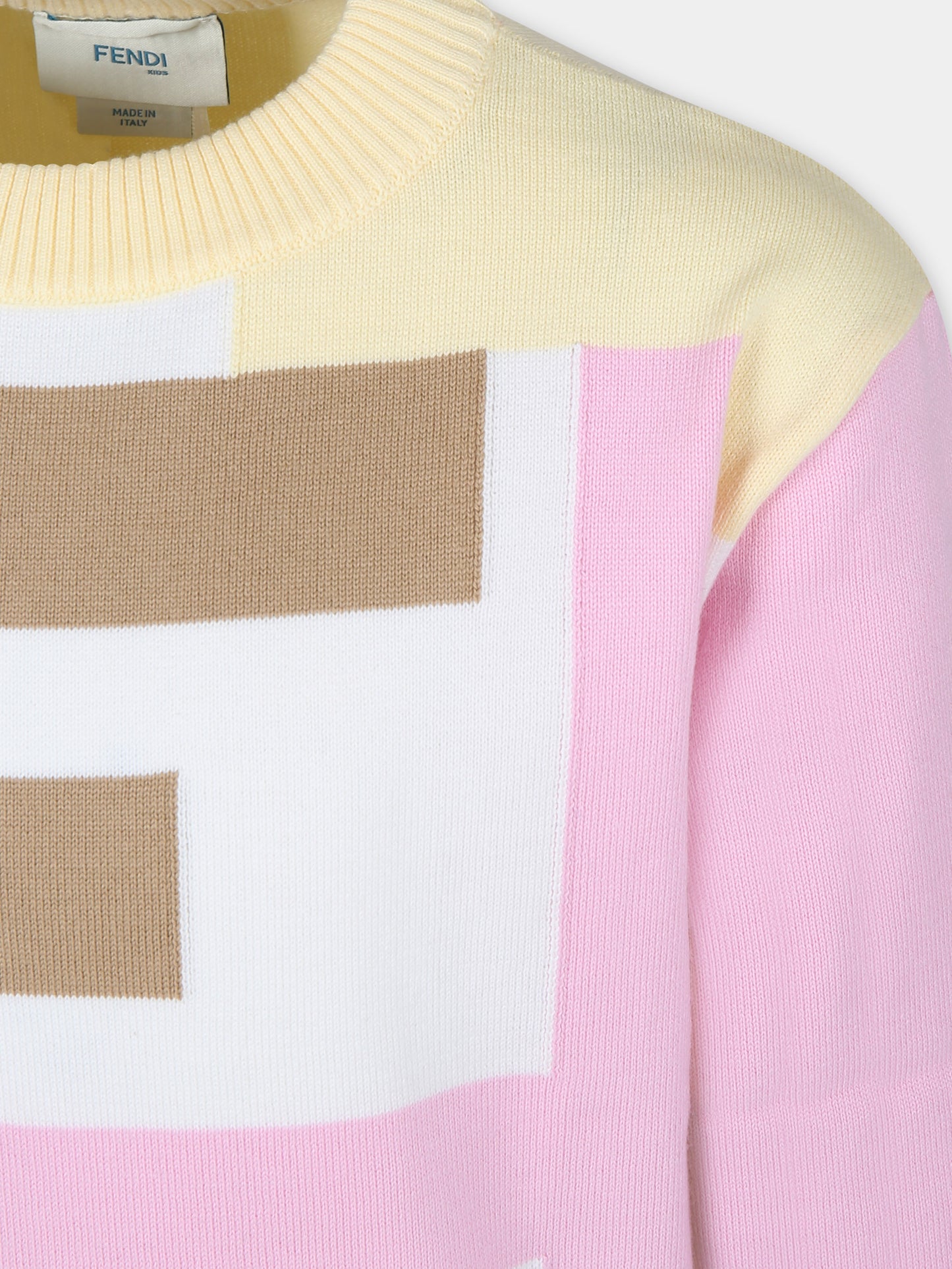 Maglione giallo per bambina con iconiche FF,Fendi Kids,JUG164 AQUG F14OQ