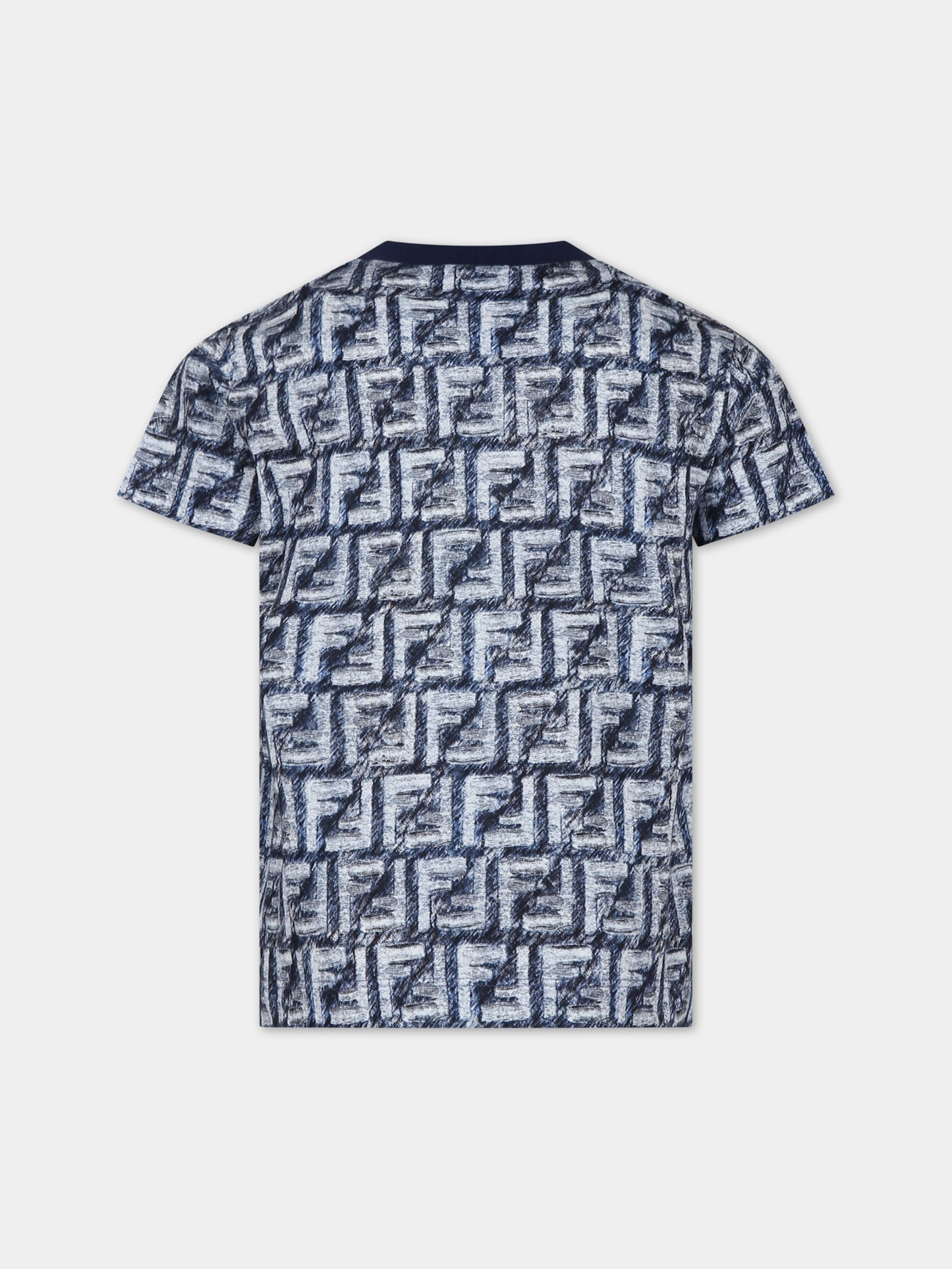 T-shirt blu per bambino con iconiche FF,Fendi Kids,JMI451 AQTS F04V6