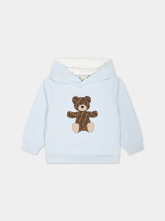 Felpa celeste per neonato con orso,Fendi Kids,BUH049 8RA F19J4