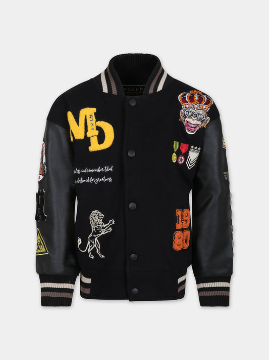 Bomber nero per bambini con ricami e logo,Vosch,VDC002