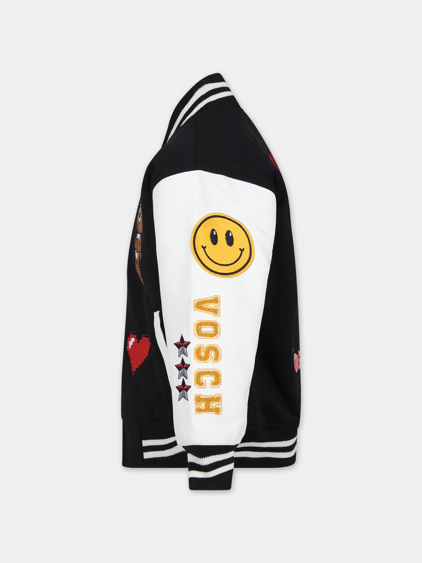 Bomber nero per bambini con ricami e scritta,Vosch,VDC004