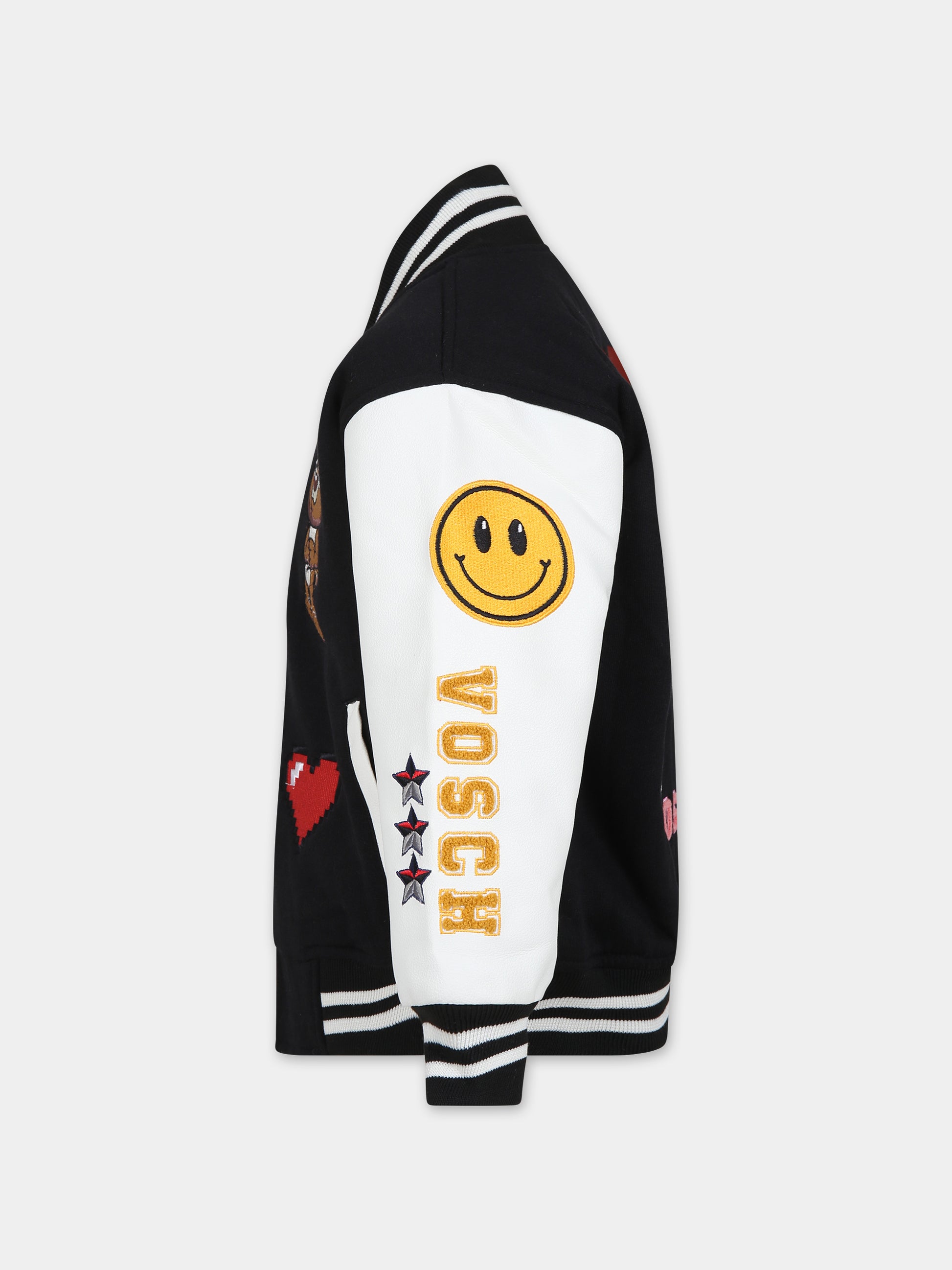 Bomber nero per bambini con ricami e scritta,Vosch,VDC004