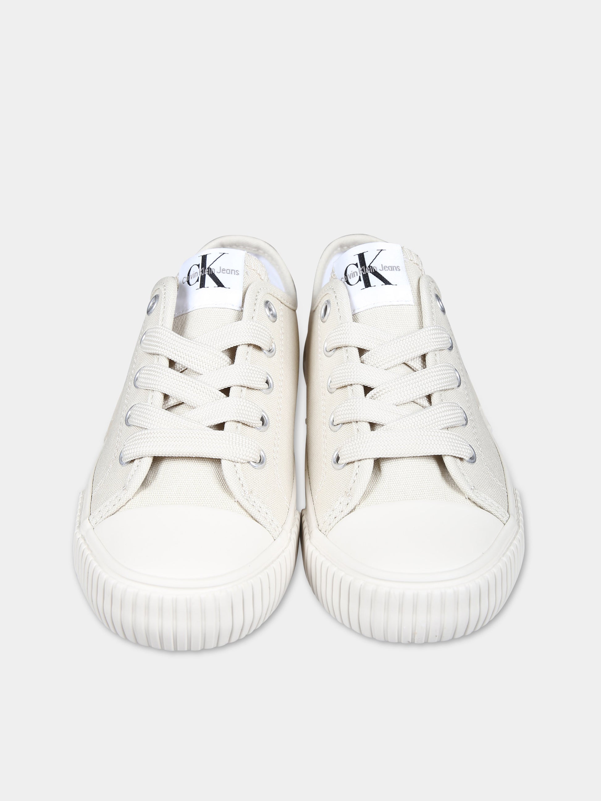 Sneakers avorio per bambini con logo,Calvin Klein Kids,V3X9 80873 0890500
