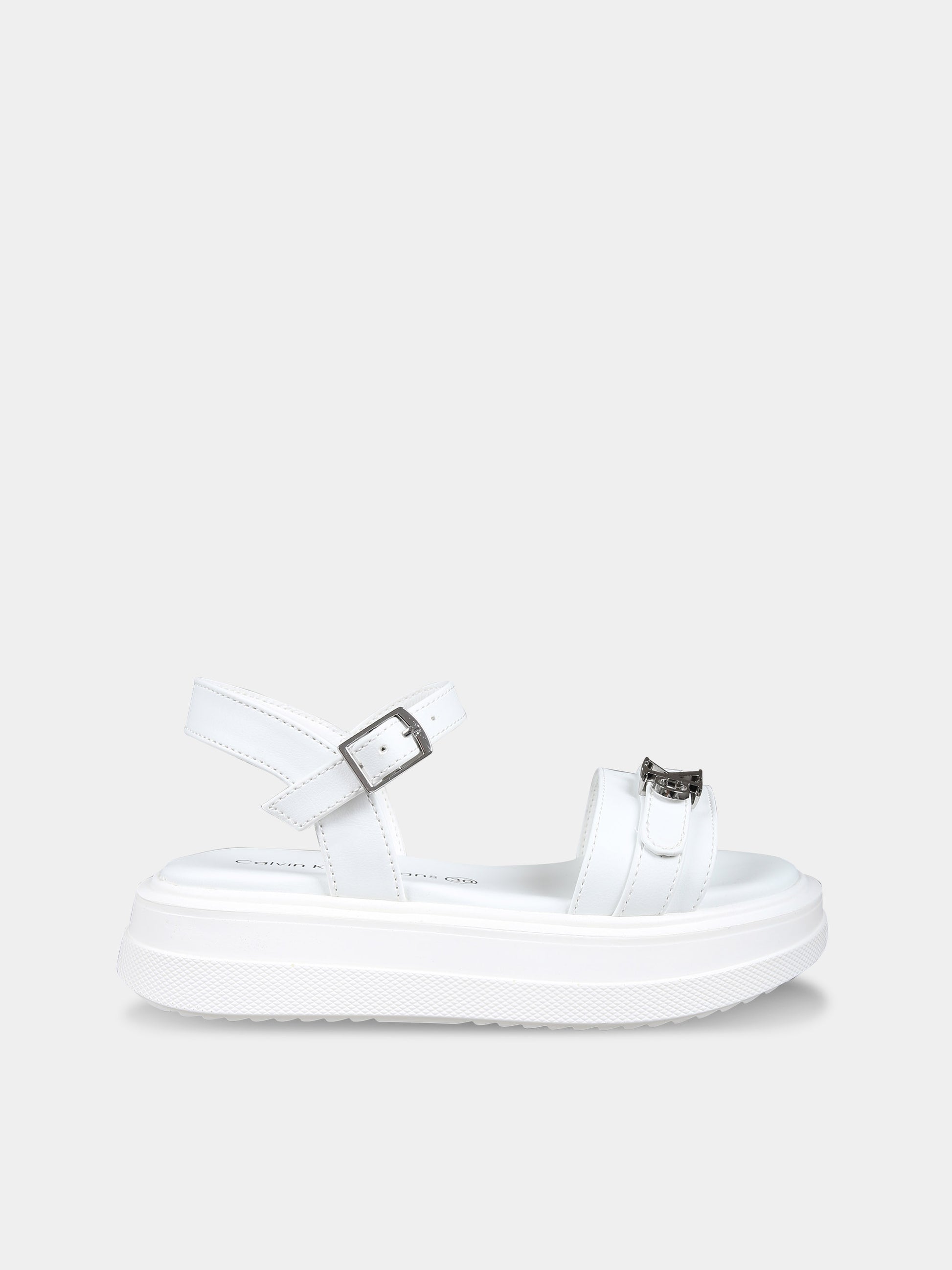 Sandali bianchi per bambina con logo,Calvin Klein Kids,V3A2 80832 0371100
