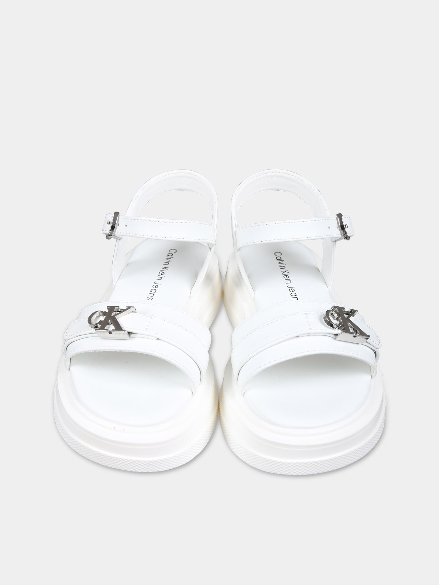 Sandali bianchi per bambina con logo,Calvin Klein Kids,V3A2 80832 0371100