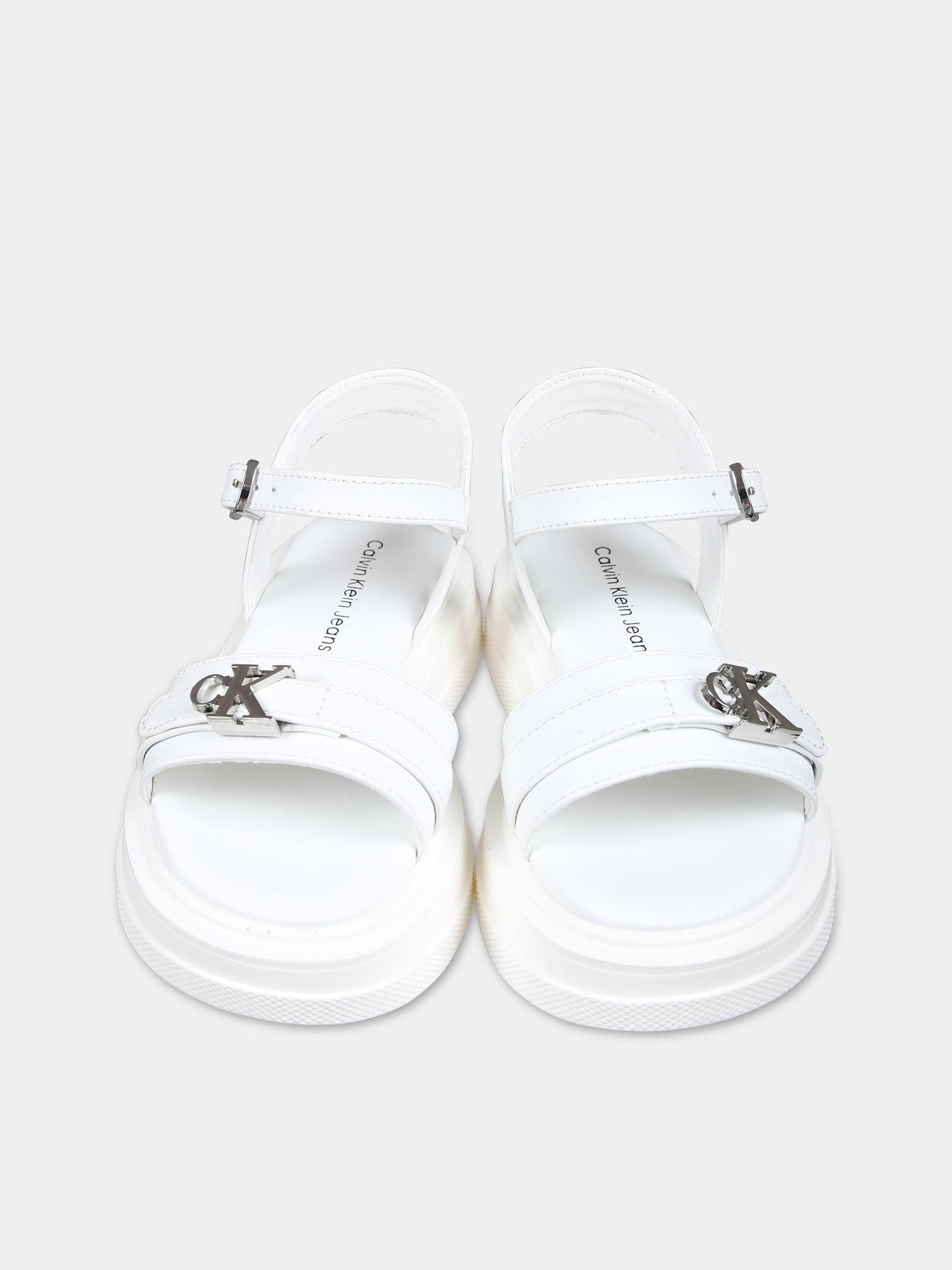 Sandali bianchi per bambina con logo,Calvin Klein Kids,V3A2 80832 0371100