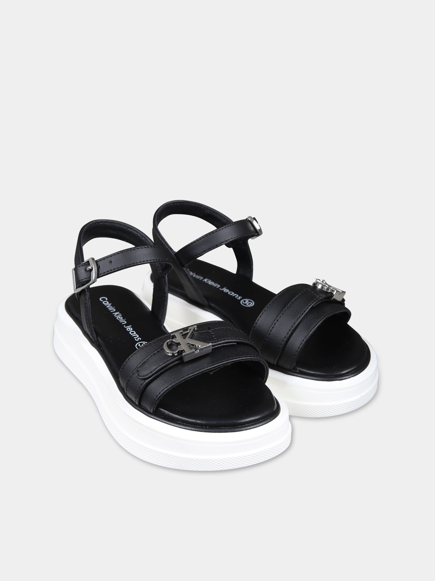 Sandali neri per bambina con logo,Calvin Klein Kids,V3A2 80832 0371999