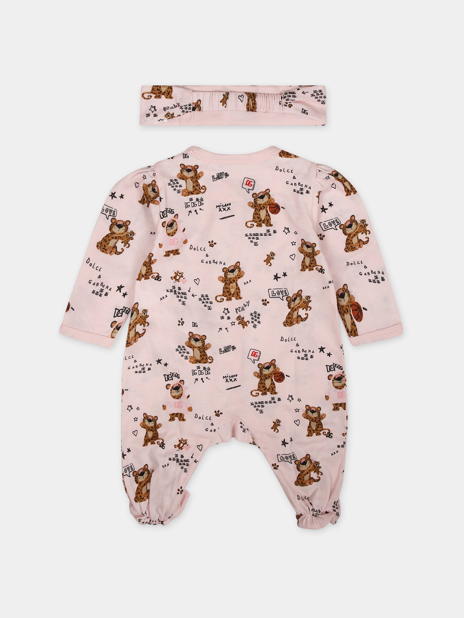 Set rosa per neonata con logo e leopardi,Dolce & Gabbana Kids,L2JG22 G7G4M HF4HN