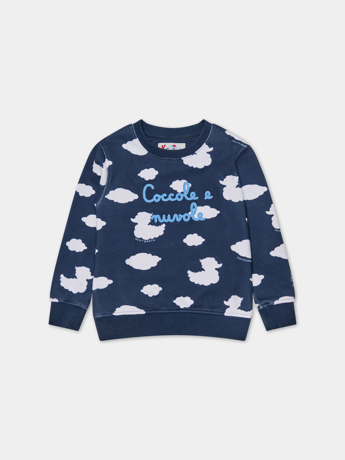 Felpa blu per bambini con iconiche nuvole e Ducky Clouds,Saint Barth X Coccolebimbi,HUTTON N DUCKY CLOUDS 61 EMB