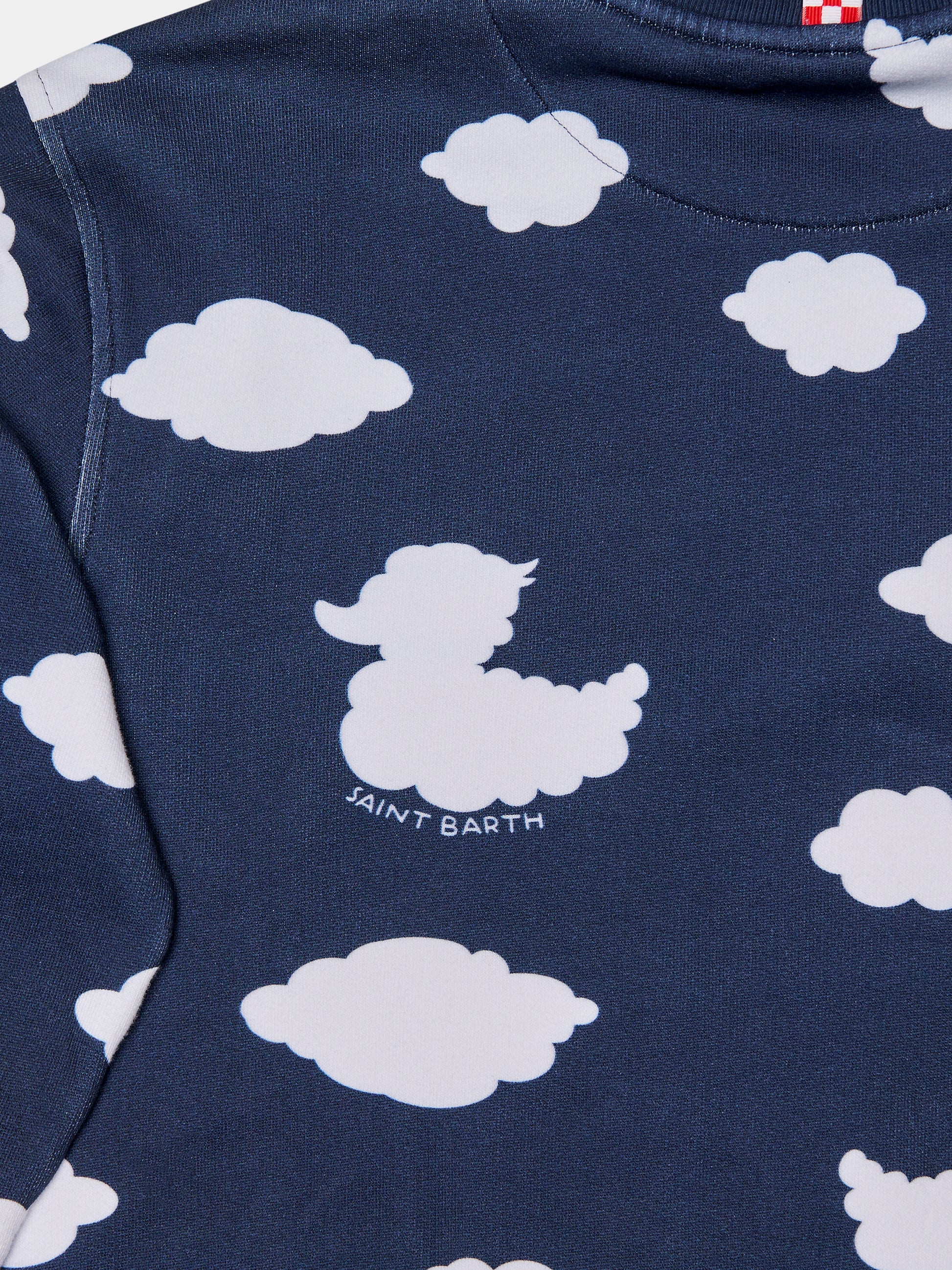 Felpa blu per bambini con iconiche nuvole e Ducky Clouds,Saint Barth X Coccolebimbi,HUTTON N DUCKY CLOUDS 61 EMB