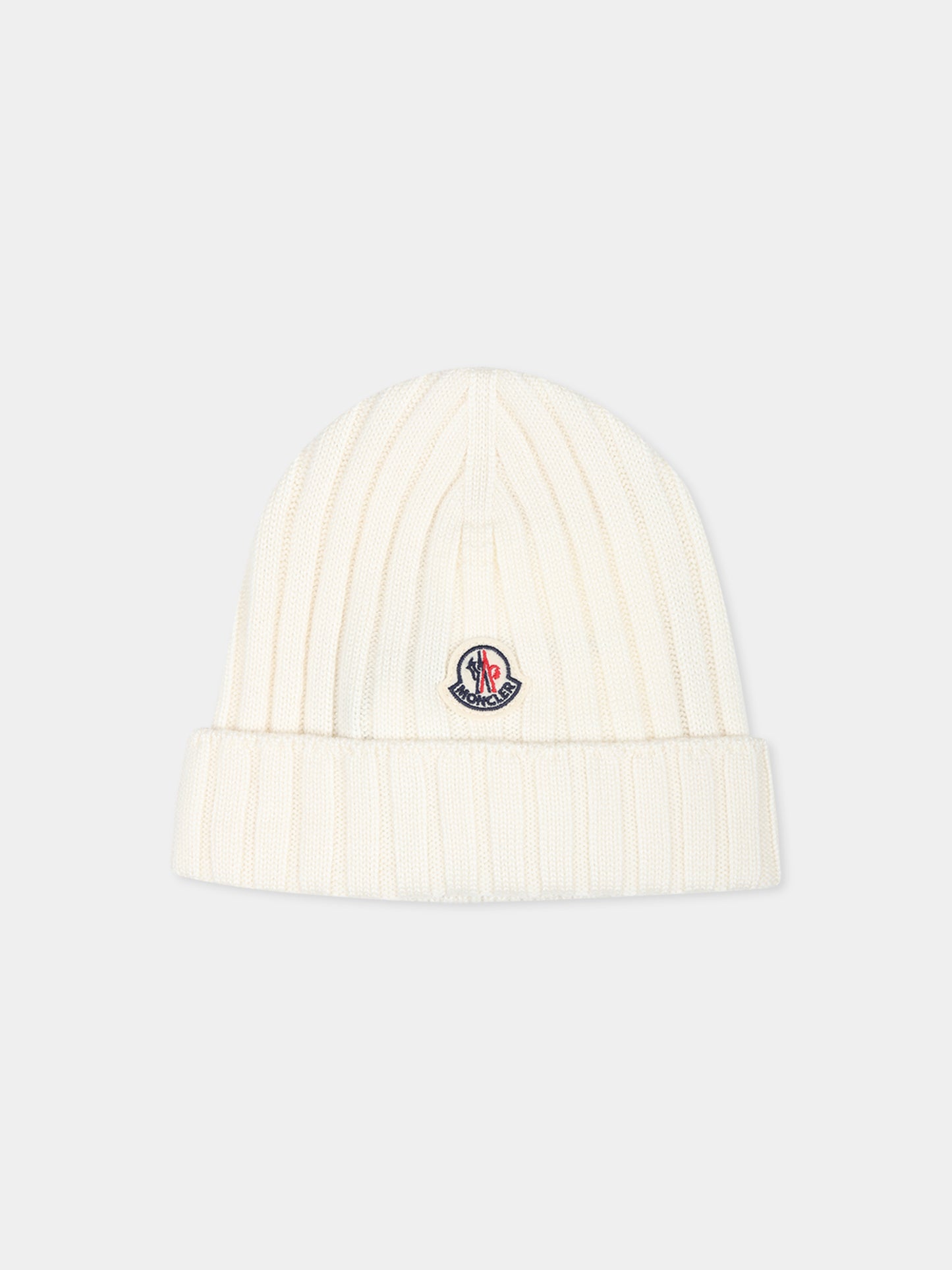 Berretto bianco per neonati con logo,Moncler Kids,J2951 3B00002 M1131 030