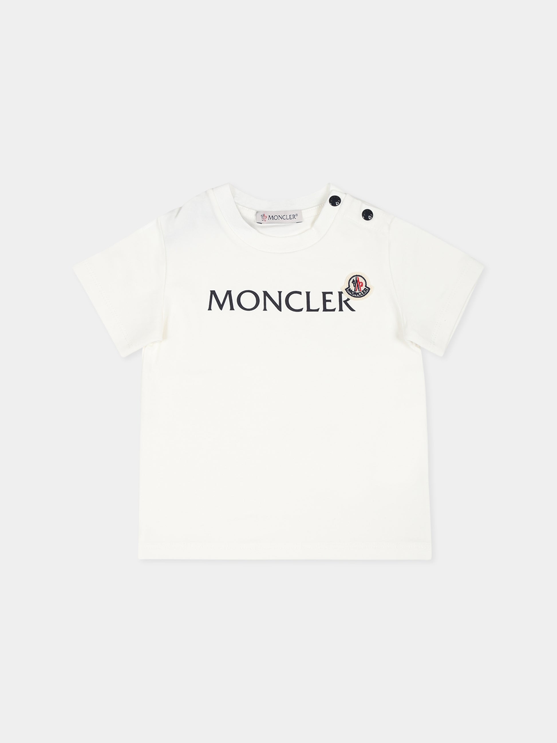 T-shirt bianca per neonati con logo,Moncler Kids,J2951 8C00005 8790N 034