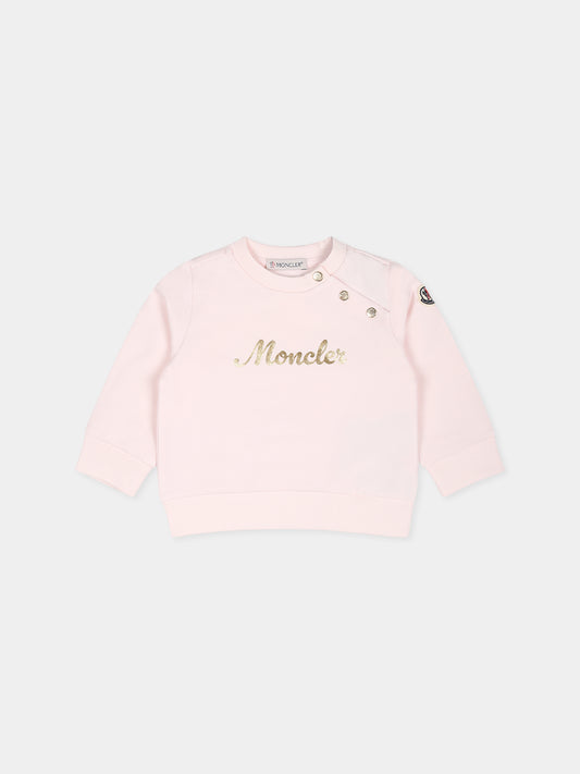 Felpa rosa per neonata con logo,Moncler Kids,J2951 8G00003 89A23 503