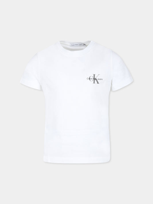 T-shirt bianca per bambini con logo,Calvin Klein Kids,IU0IU00624J YAF