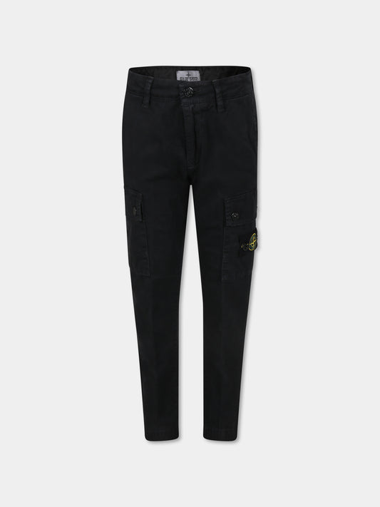 Pantaloni neri per bambino con bussola,Stone Island Junior,811630115 V0129