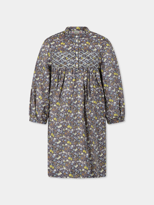 Vestito multicolor per bambina con stampa floreale,Bonpoint,W04GDRW00012 596B