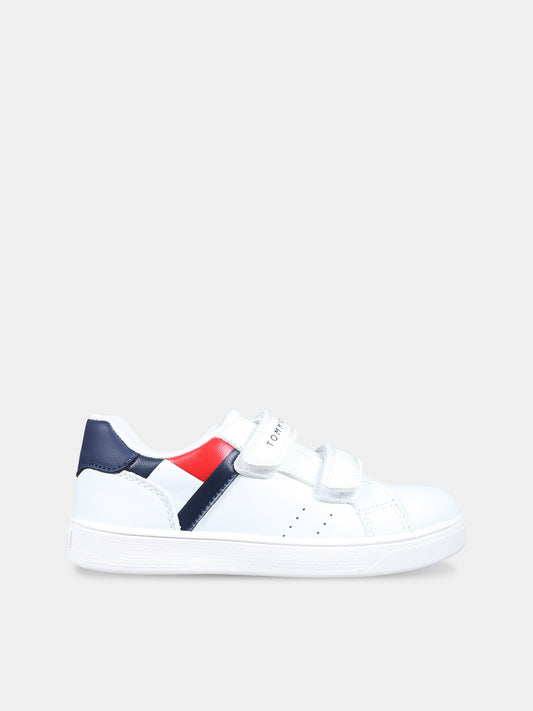 Sneakers bianche per bambini con bandierina e logo,Tommy Hilfiger Junior,T1B9 33327 1355100