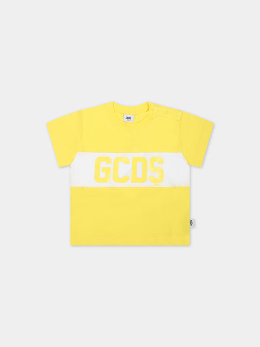 T-shirt gialla per neonati con logo,Gcds Kids,GMM003 LAA22 51633