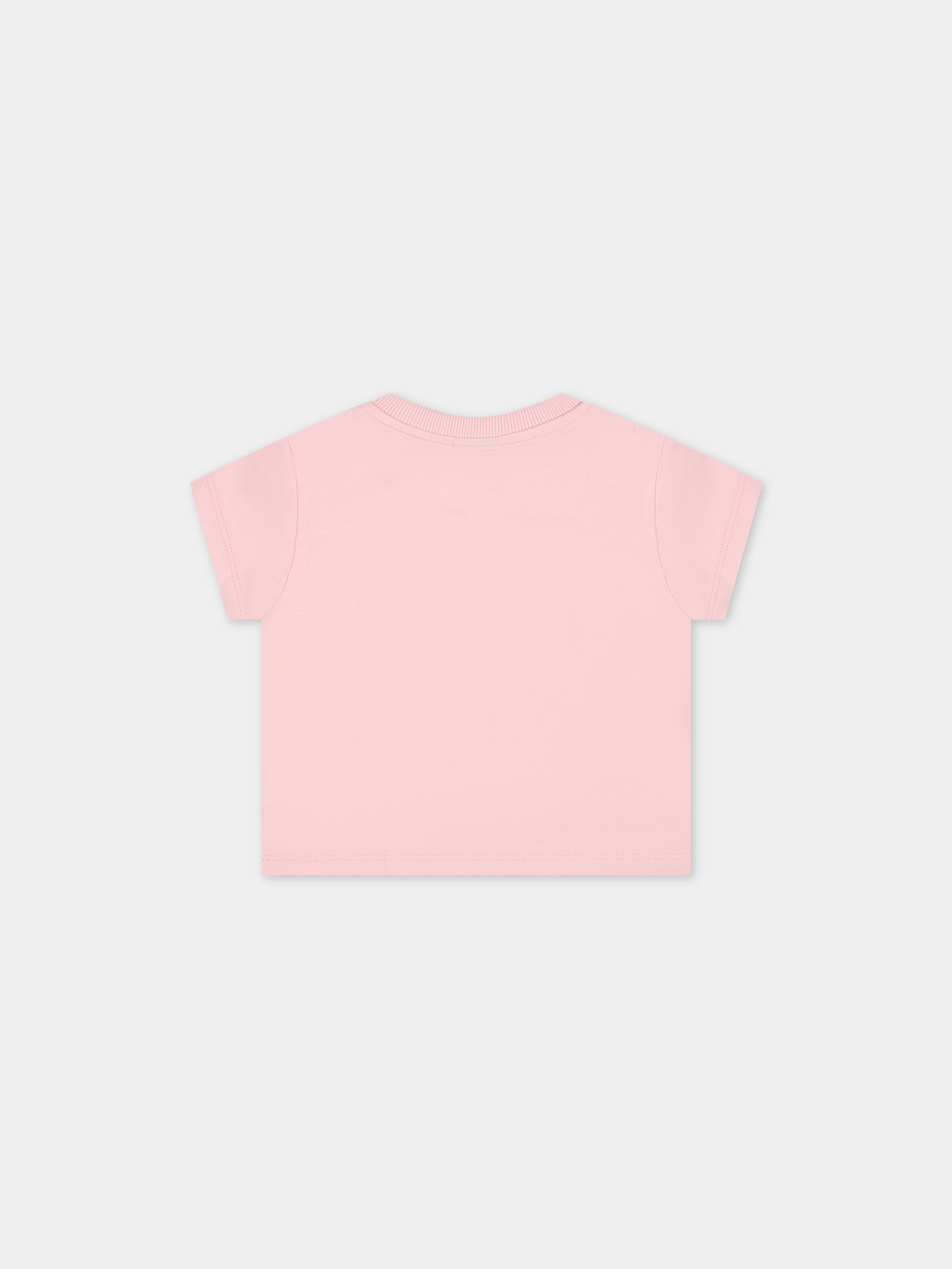 T-shirt rosa per neonata con gattino,Gcds Kids,GUM008 LAA03 52483