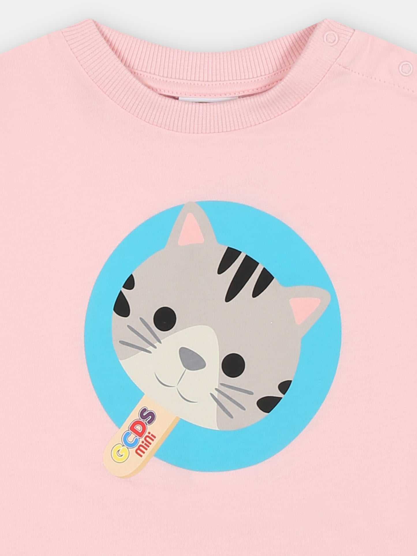 T-shirt rosa per neonata con gattino,Gcds Kids,GUM008 LAA03 52483