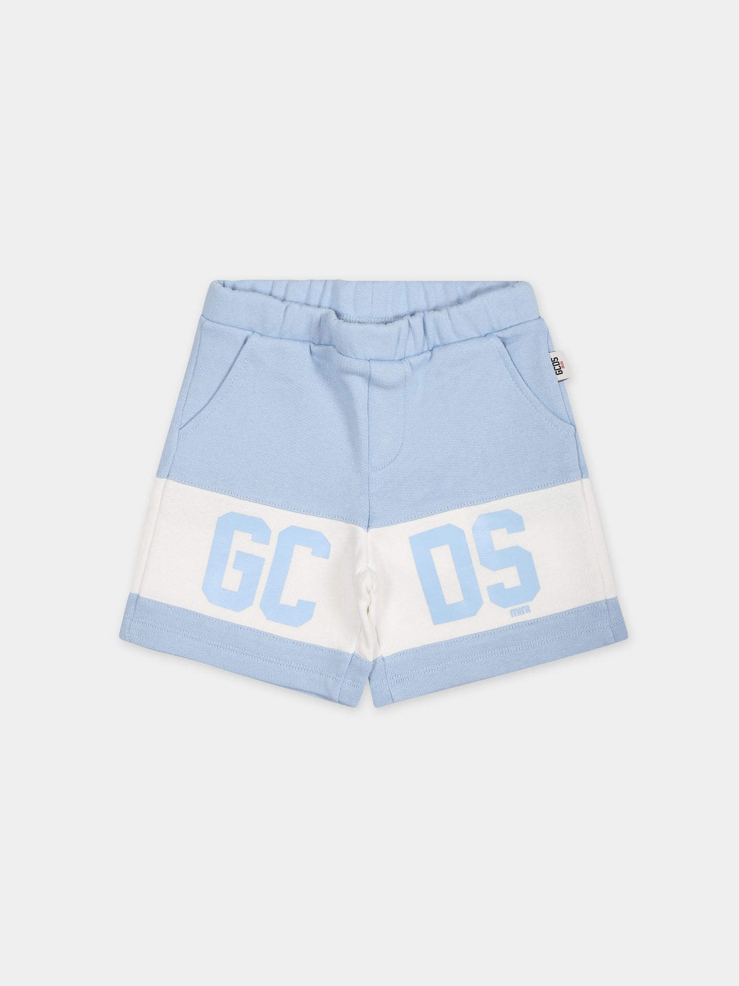 Shorts sportivi celesti per neonati con logo,Gcds Kids,GMQ002 LCA33 40069